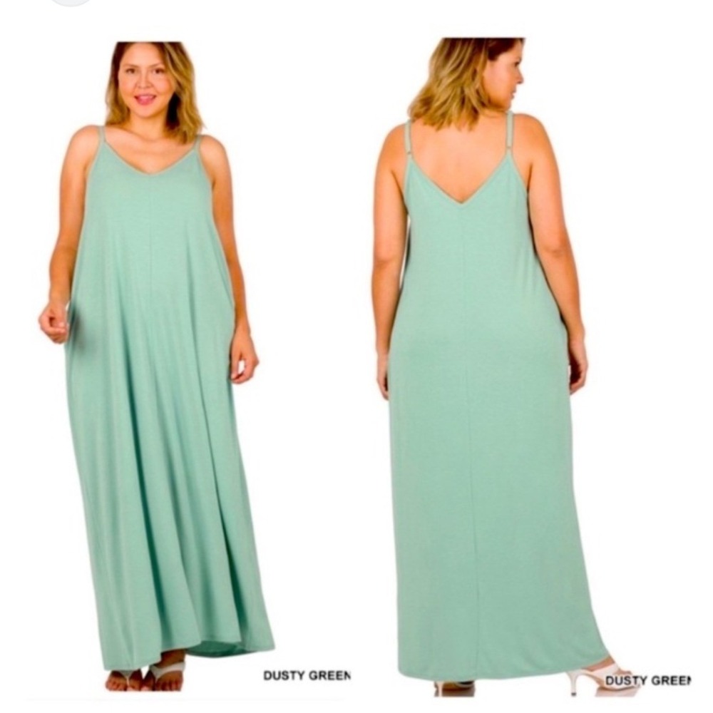 Zenana Seafoam Green Modal Blend Maxi‎ Dress V-Neck Side Slit BOHO Comfy Med NEW